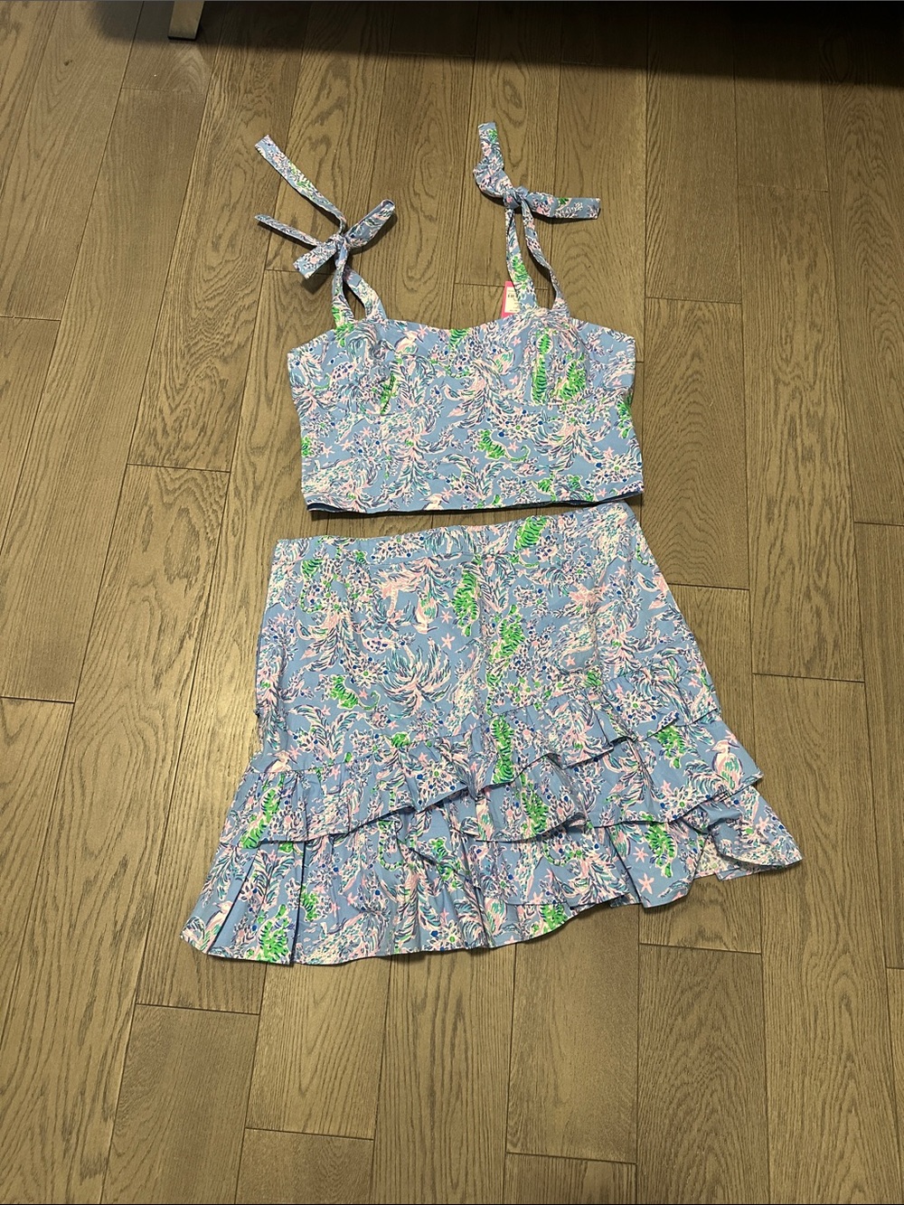 Lilly Pulitzer Girls Blue Pink Floral Print Smocked Bottoms
